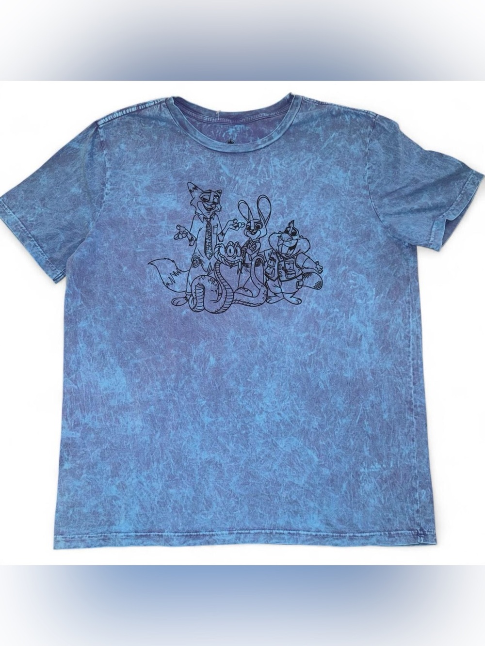 Disney Parks Zootopia 2 Character Sketch Tie Dye T-Shirt Blue M